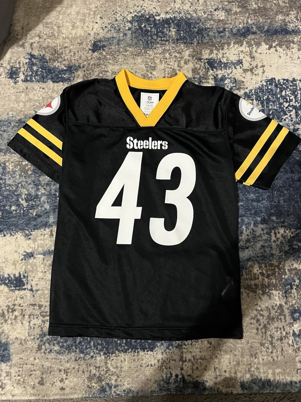 Size Youth M (10-12yo)- Troy Polamalu Pittsburgh Steelers NFL Black Jersey